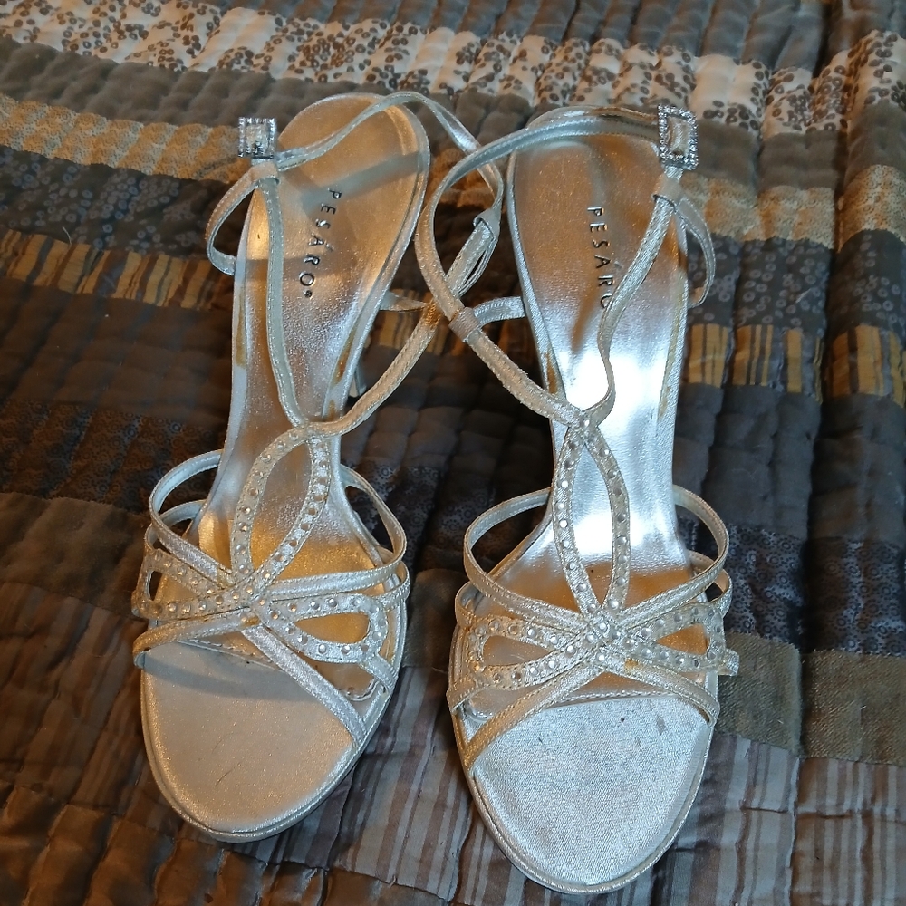 Pesaro Silver Strappy Heels for Special Occasions